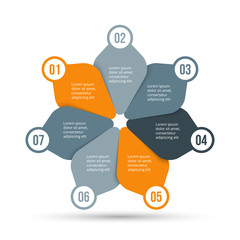 Obraz premium Vector infographic design template. Business concept with 7 options, parts, steps or processes. Can be used for workflow layout, diagram, number options, web design. Data visualization.