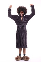 Afro man in a bathrobe