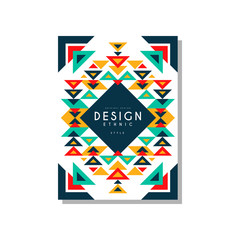 Design ethnic style card temlate, colorful ethno tribal geometric ornament, trendy pattern element for business, logo, invitation, flyer, poster, banner vector Illustration