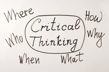 concept of the critical thinking on magnetic board