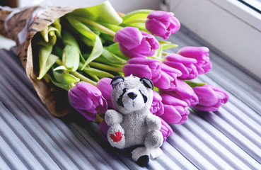 Енот у цветов