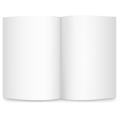 Naklejka premium Isolated on white background vector realistic image of a sheet of paper, top view. Empty sheet of A4 paper, bent in half. 3d illustration. Layout, book page template, brochure, magazine, booklet.EPS10