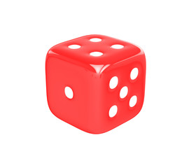 3D realistic render of red dice on white background. Clipping path.