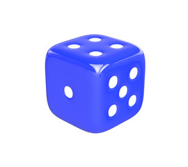 3D realistic render of blue dice on white background. Clipping path.
