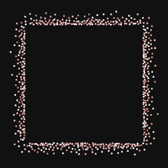 Pink gold glitter. Square abstract shape with pink gold glitter on black background. Wonderful Vector illustration.