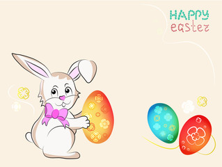 Happy Easter Bunny and Colorful Eggs. Vector Color Illustration Greeting Card rectangular format
