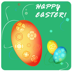 Happy Easter Bunny and Colorful Eggs. Vector Color Illustration Greeting Card square format