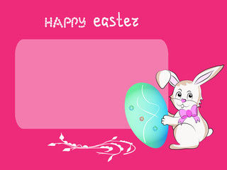 Happy Easter Bunny Vector and Colorful Eggs. Vector Color Illustration Greeting Card rectangular format