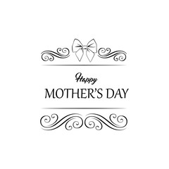Mother s Day template design. Vector frame with bow, swirls, flourish elements and ribbon.