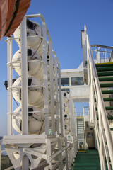 Close Up of a Liferaft on a Ferriy.  a Rigid or Inflatable Raft Designed to Hold People Abandoning Ship.