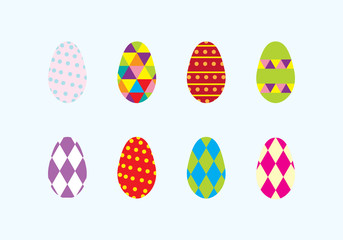 Easter eggs set geometric colorful vector illustration on light background