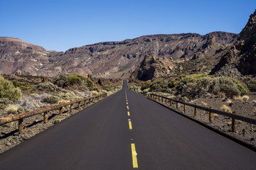 Road to El Teide vulcan mountain scene in summer