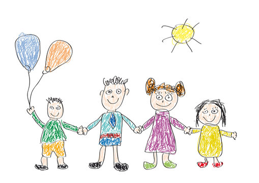 Vector drawing made by a child, happy family