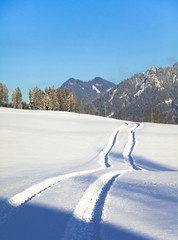 Tire tracks in the snow, Alps, Austria