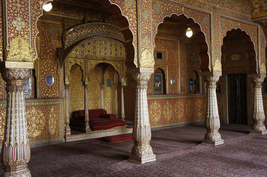 North India, part of the Junagarh Fort in Bikaner, the Lalgarh Palace, private audience chamber in the royal palace