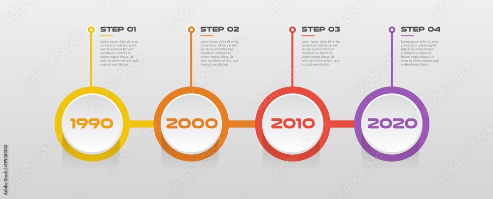 Leinwandbilder horizontal steps timeline infographics - can illustrate a strategy, workflow or team work, vector fl