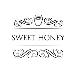 Sweet honey jar  icon with swirls.