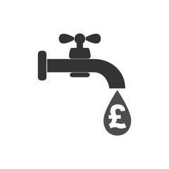 Faucet icon, money sign - pound. water tap sign. Vector illustration. Flat design.