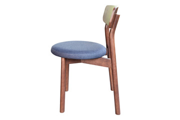 Wooden chair with fabric cushion isolated.