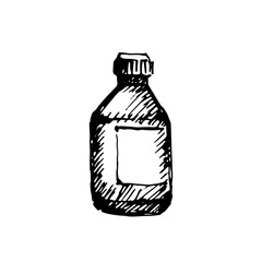 Hand drawn glassy bottle. Sketched mock-up of cosmetic package.