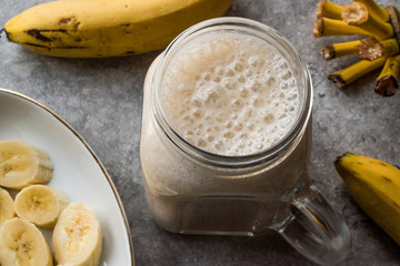 Milky Banana Smoothie in Mason Jar with Milk (Milkshake)