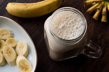 Milky Banana Smoothie in Mason Jar with Milk (Milkshake)
