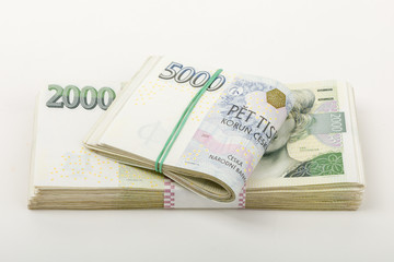 czech banknotes 5 and 2 thousand crowns