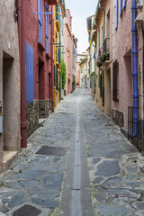 Fototapeta na wymiar Street village, Collioure in Cote Vermeille coast.France.