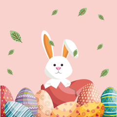 cute rabbit happy easter card vector illustration design