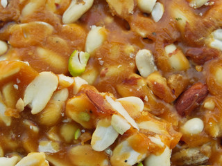 Closeup of Gajak peanuts and jaggery dessert