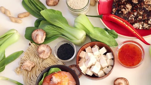 Asian food  ingredients.  Top view.  Chinese and  Thai cuisine.  Asian food concept. 