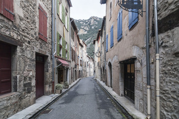  Ancient street of medieval village of Villefranche-de-Conflent, France.