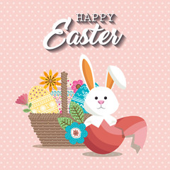 cute rabbit happy easter card vector illustration design