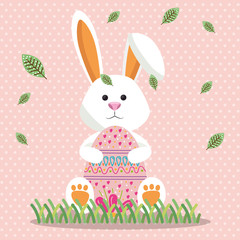 cute rabbit happy easter card vector illustration design