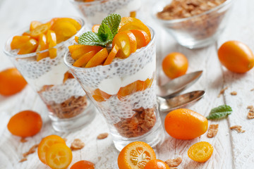 Chia pudding parfait with kumquat