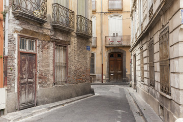 Ancient street view,historic center,Perpignan.France.