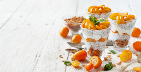 Chia pudding parfait with kumquat