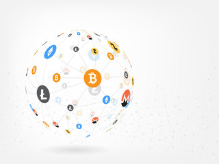 Bitcoin. Digital currency. Global network background.