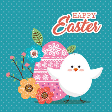 small chick happy easter card vector illustration design