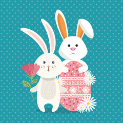 cute rabbit happy easter card vector illustration design