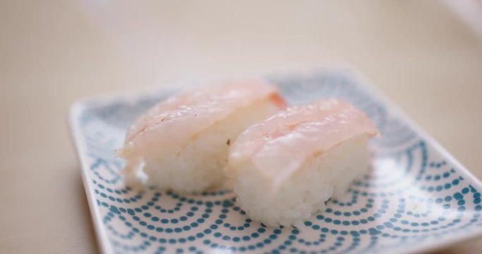 Grilling Fresh shrimp sushi