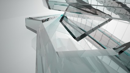 Fototapeta premium Abstract white and colored gradient glasses interior multilevel public space with window. 3D illustration and rendering.