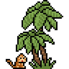 Obraz premium vector pixel art monkey palm tree