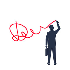 Businessman puts signature silhouette icon. Vector illustration flat design. Modern technology business. Agree pictogram. Legal confirmation.