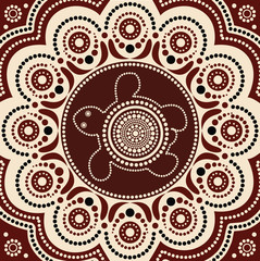Aboriginal dot art background. Illustration based on aboriginal style of dot painting with turtle- Vector illustration