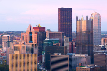 Detail of skyscrapers at Central Business District, downtown, Pittsburgh, Pennsylvania, USA