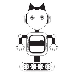 cartoon robot girl icon over white background black and white design  illustration