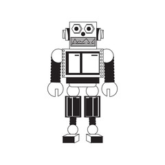 Fototapeta premium cartoon robot icon over white background black and white design vector illustration