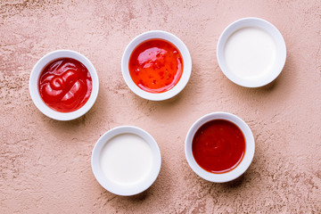 assorted sauces top view