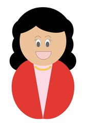 Mulher branca com cabelo comprido e roupa vermelha